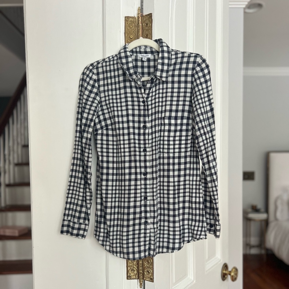 Splendid Navy and White Checkered Women’s Shirt - Size XS